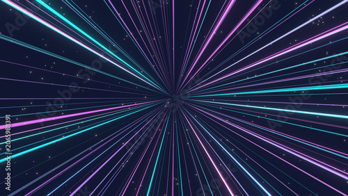 Tableau sur toile bstract Sci-Fi Warp Speed with Radiating Neon Rays