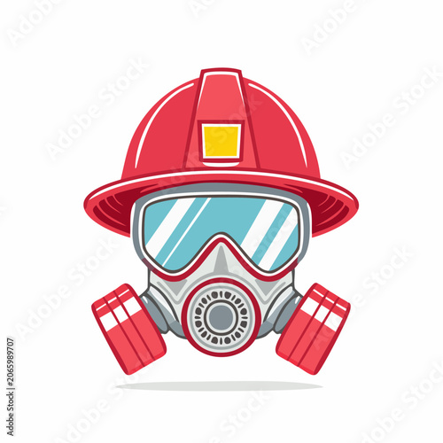 Firefighter Helmet and Gas Mask Illustration