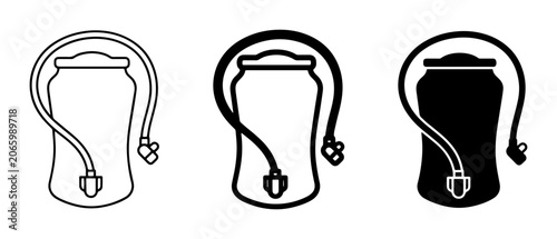 Schilderij op canvas Hydration Pack Icons, Water Bladder Set, Drink Pouch Vector Graphics for Outdoor