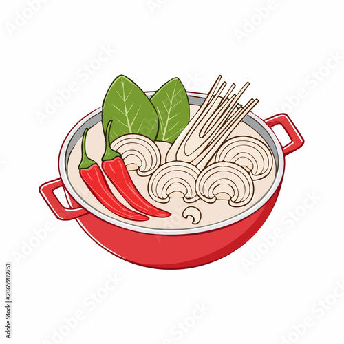 Illustration of Tom Yum Soup with Ingredients