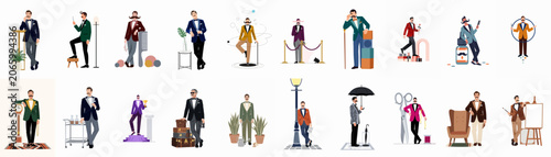 Cuadro en lienzo A collection of dapper men with mustaches in various stylish outfits and settings, showcasing a mix of modern and classic gentlemanly fashion