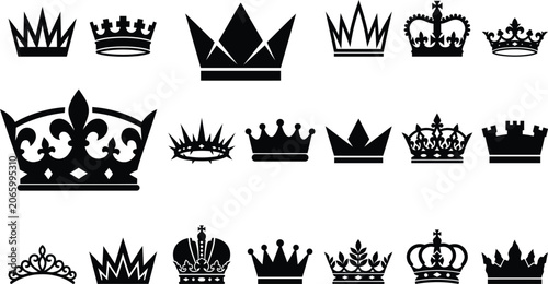 Fotografie Hand drawn crown icons set in black on white background
