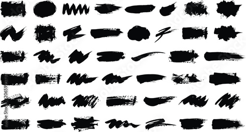 Hand drawn brush strokes black ink textures abstract artistic elements