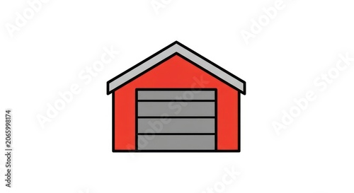 Red garage icon with gray door.