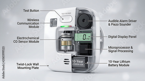 Premium Smart Smoke Detector Cutaway with Visible Dual Sensor Array Educational Home Safety Visualization