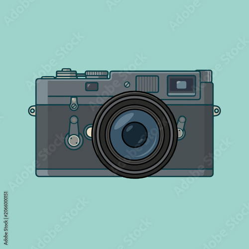 Valokuva Minimalist vector art of a classic film camera on teal background