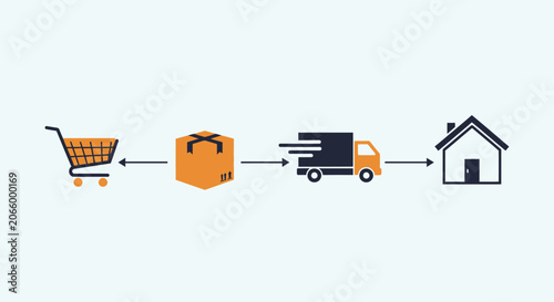 Moving Day Process With House And Truck.