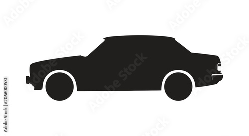 A black silhouette of a classic sedan car is shown against a white background.