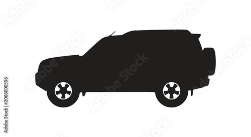 A black silhouette of an SUV with a spare tire on the back is shown against a white background.