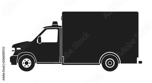 A silhouette of a delivery truck is shown against a white background.