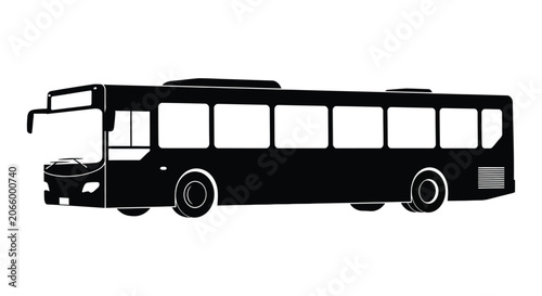 A black silhouette of a modern city bus is depicted against a white background.