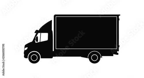 A black silhouette of a delivery truck is shown against a white background.