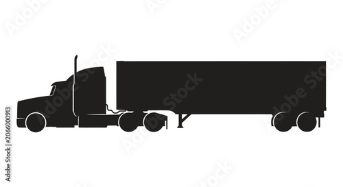 A silhouette of a semi-trailer truck against a white background.