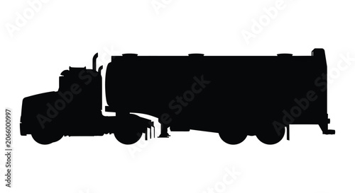 A black silhouette of a semi-trailer truck is depicted against a white background.
