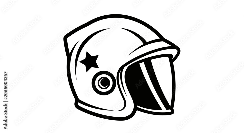 Fototapeta premium Vintage Motorcycle Helmet Illustration with Visor and Star Decal, Retro Biker Safety Gear Graphic Element