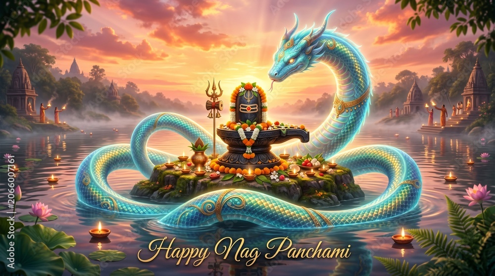 Obraz premium Serpentine water sculpture honors nag panchami festival