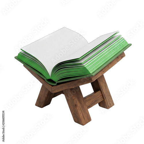 Open Green Book on a Wooden Stand