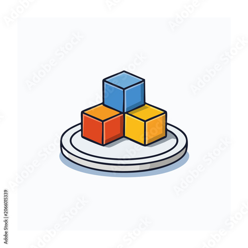 Colorful building blocks stacked on a plate, flat design icon