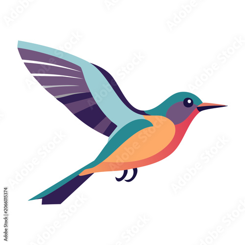 Colorful hummingbird in flight, flat design illustration