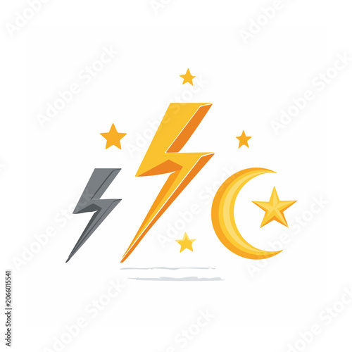 Lightning bolt, moon and stars icons
