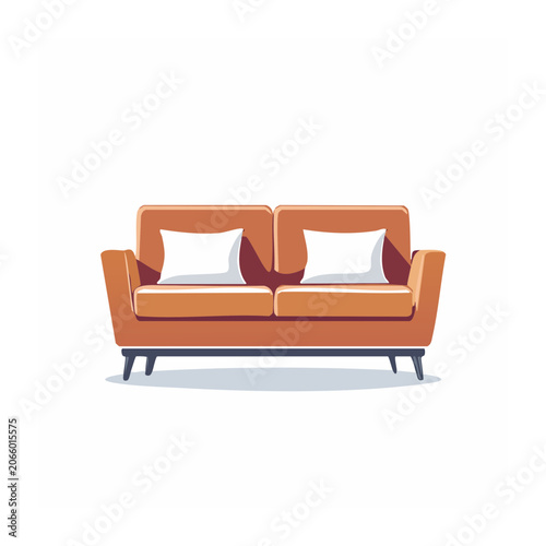Orange sofa with white pillows, flat design illustration