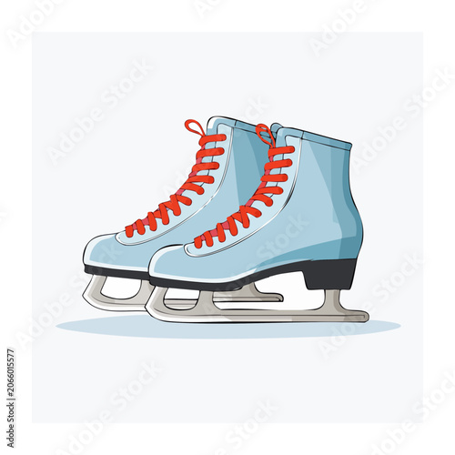 Pair of light blue ice skates with red laces