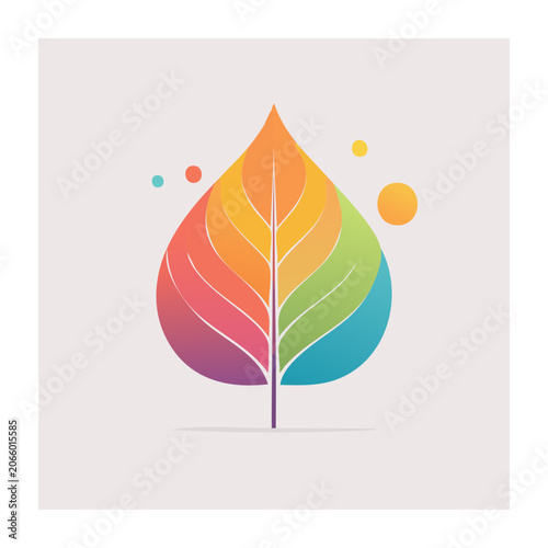 Rainbow leaf icon with circles on light background