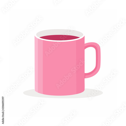 Pink mug with drink, flat design illustration