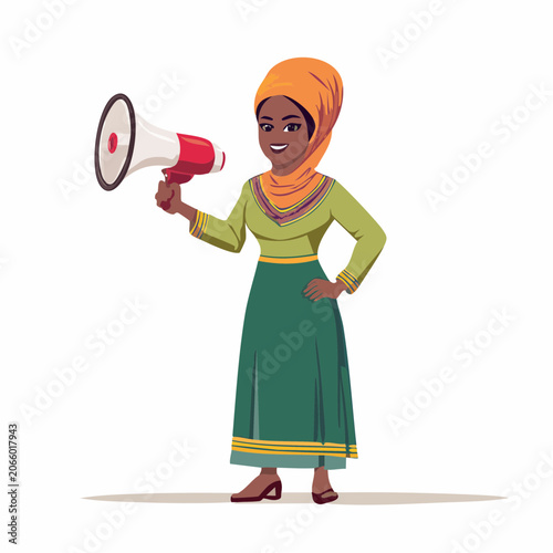 Woman in Hijab Holding a Megaphone