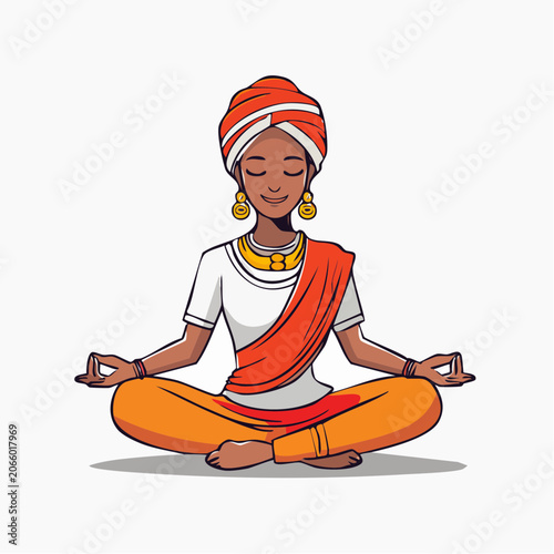 Woman Meditating in Traditional Indian Attire