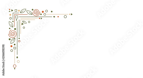 Minimalist Floral Corner Frame Border with Geometric Shapes