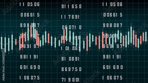 Abstract Financial Data Visualization with Candlestick Chart and Binary Code Technology Background