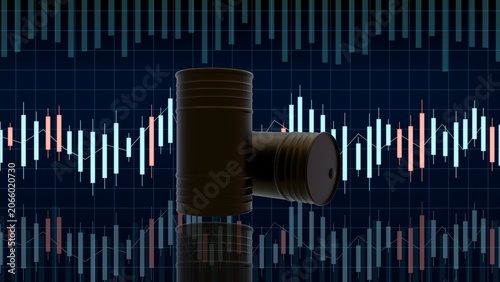 Oil Barrel on Blue Background with Trading Chart, Energy Market Concept
