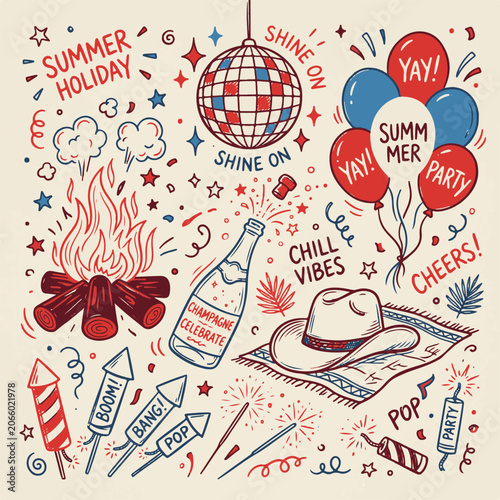 Foto Holiday Summer Party Elements Illustration for Festive Celebrations and Fun Even