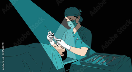 Medical Procedure In Sterile Environment Featuring Surgeon and Patient, Artistic Illustration