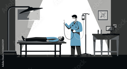 Medical Procedure In Sterile Room With Doctor Administering Treatment To Patient