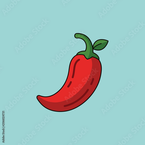 A vibrant red chili pepper illustration on a light blue background
