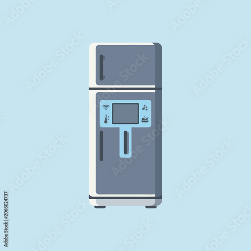 A modern smart refrigerator vector illustration on a blue background