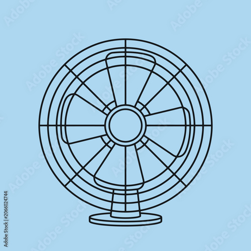 Minimalist line art illustration of a classic electric desk fan