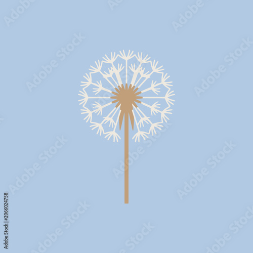 A minimalist illustration of a dandelion on a blue background