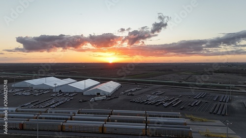 Sunset at industrial railyard