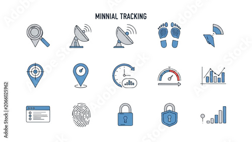 Minimalist tracking icons on white background.