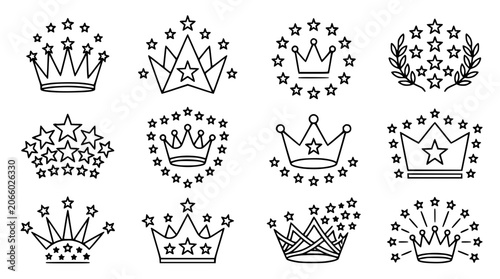 Vászonkép Crown Icon Set - Royal Symbols, Stars and Laurels Collection