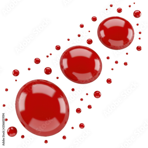 A cluster of vibrant red circles with smaller red dots scattered around them