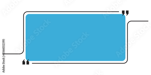Modern light blue quote box template with black thin line frame and quotation marks. Vector illustration