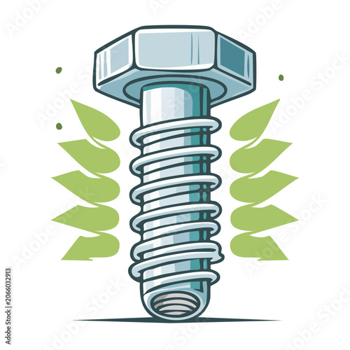 Blue screw with green leaves illustration
