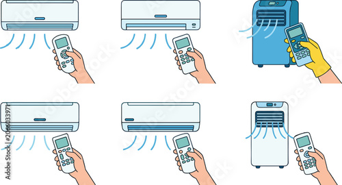 Fotografie Hand holding remote control to adjust temperature and settings of split system a
