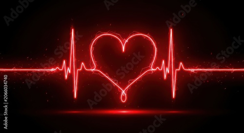 Red heart shape glowing inside heartbeat lines