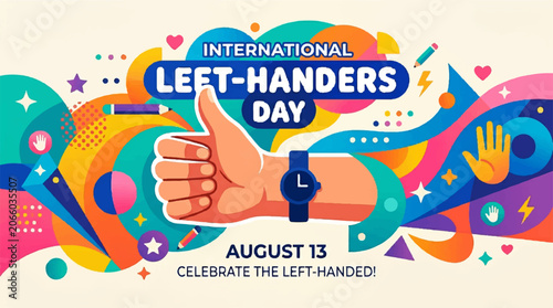 International Left-Handers Day, August 13, colorful celebration, left-handed awareness, thumbs up vector