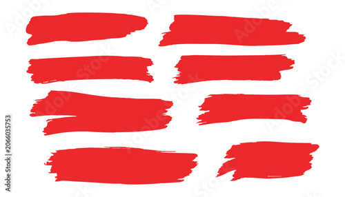 Set of red and white paint stroke ribbon banners and decorative design elements